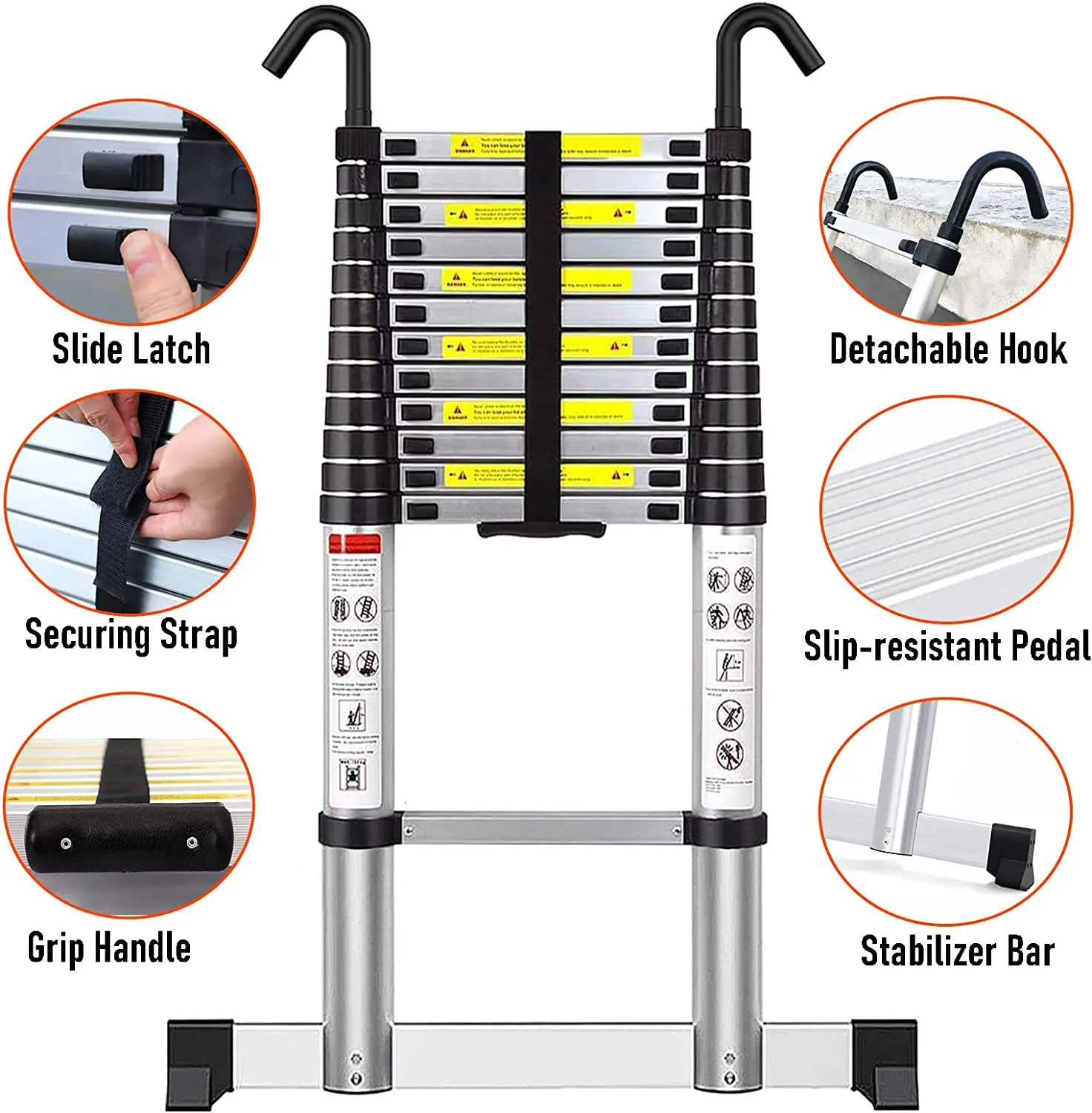 EN131 Telescopic adjustable attic escape ladder with hooks easy to install