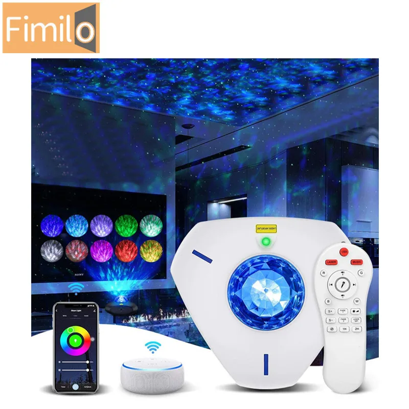 
2021 New Dropshipping Amazon Hotsale smart WIFI night light,app control Star sky Projector with Music Speaker and Remote control 