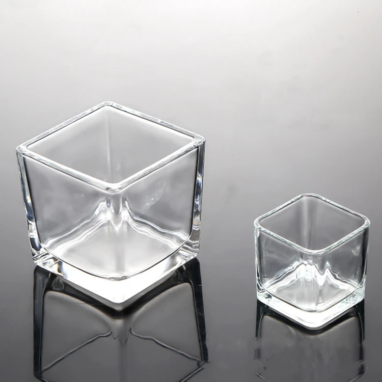 High quality Custom Logo  Empty square Container Wide Mouth Glass Candle Jar For Candle Making