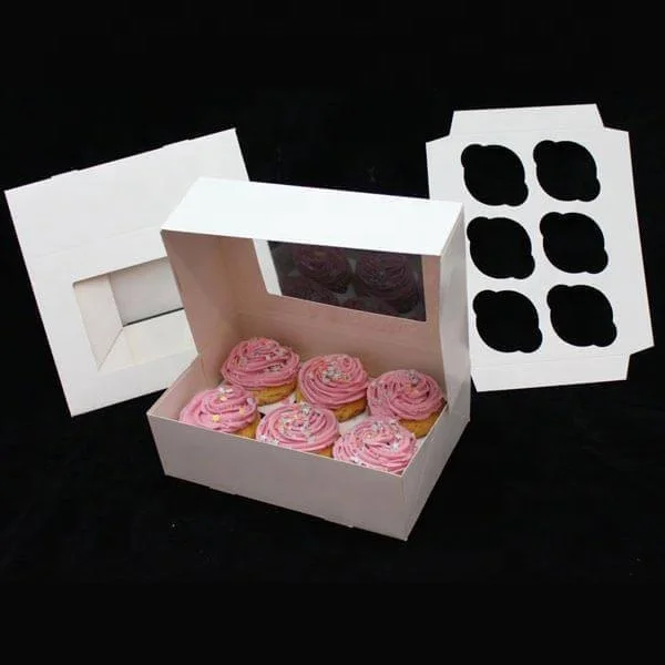 Food Grade Sturdy Large Long 12 Cupcakes Insert Holders With Window Cupcake Boxes Container