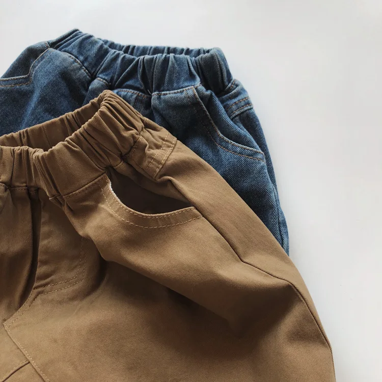 Fashion Casual Pants Kids Jeans Trousers Solid Color Waist Jeans For Kids Boys