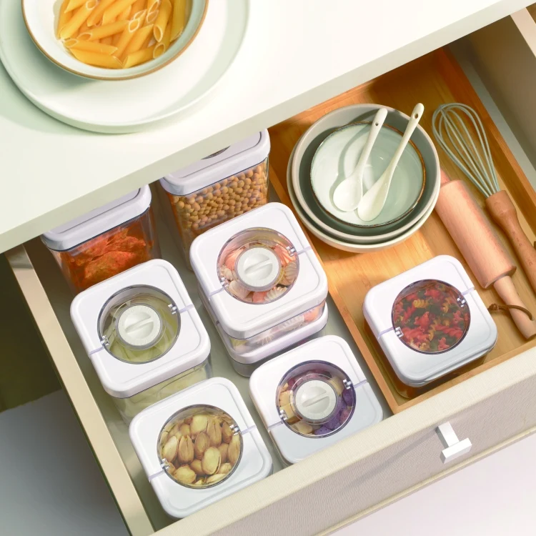 wholesale kitchen large clear plastic airtight vacuum food cereal coffee storage container jar pantry organizer box date lid