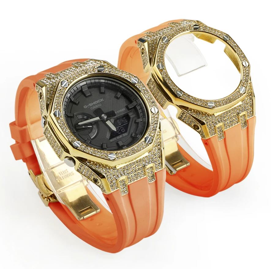Compatible with G SHOCK GA-2100  Luxury Diamond case+ rubber strap resin watch band watch replacement