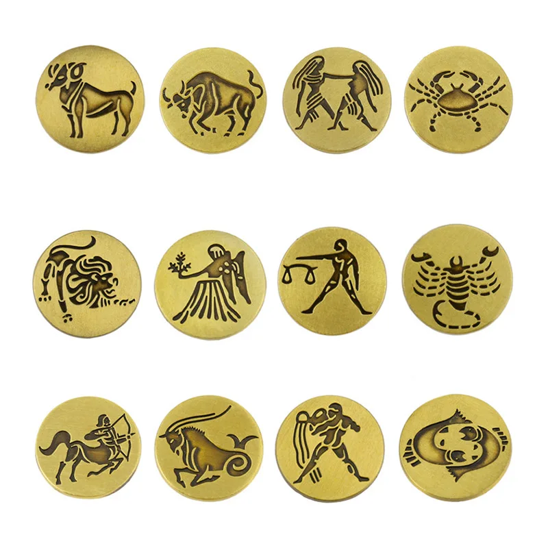 Retro 12 Zodiac Brooches Creative Antique Bronze Zodiac Badge Brooches for Women