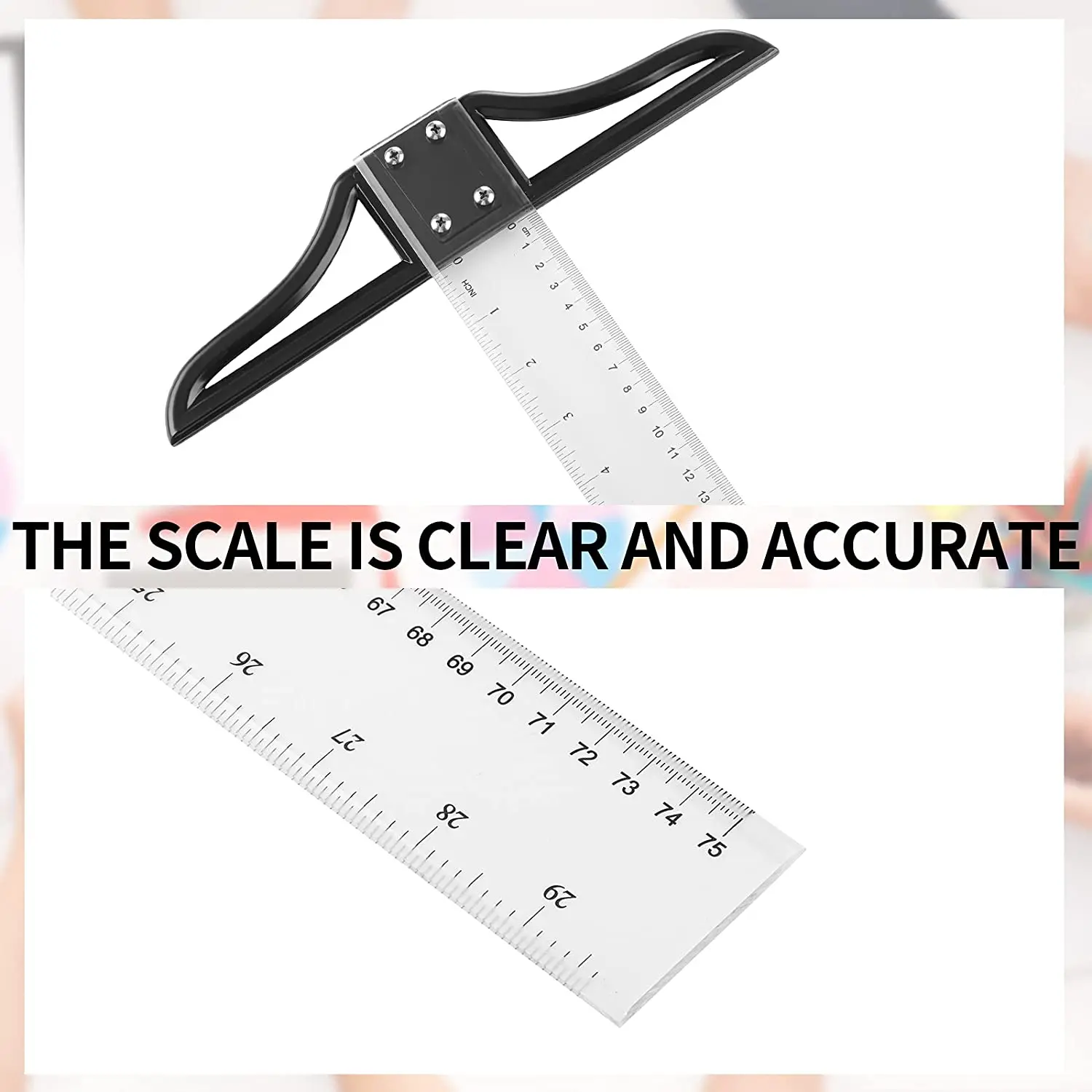 80cm Transparent Acrylic Graduated Measuring Scale T-Ruler
