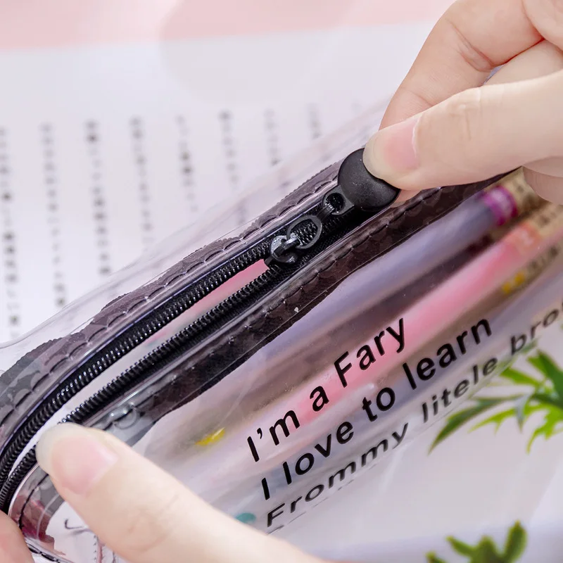 Lovely Waterproof Pencil Case Letter Octagonal Pencil Bag School Supplies Stationery Transparent Cartoon Custom 10pcs 18.6*6.1cm