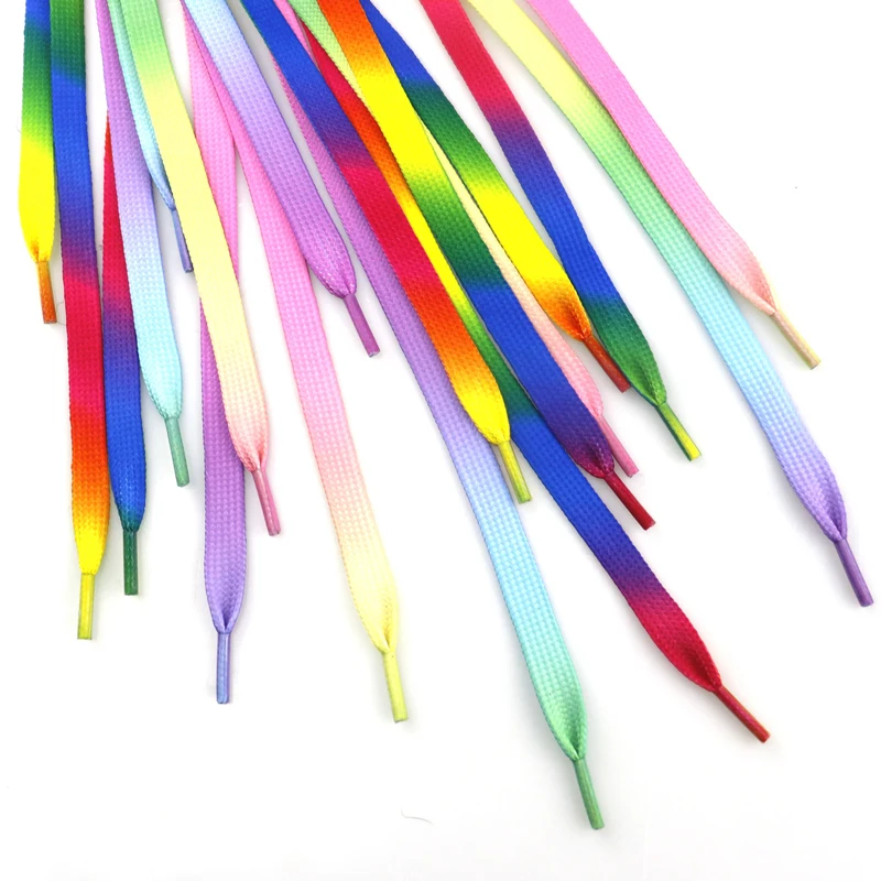 Factory Custom 8mm Heat Transfer Printing Hoodie Drawstring Cord Multi-color Flat Sneakers Casual Shoe Gradient Color Shoelaces