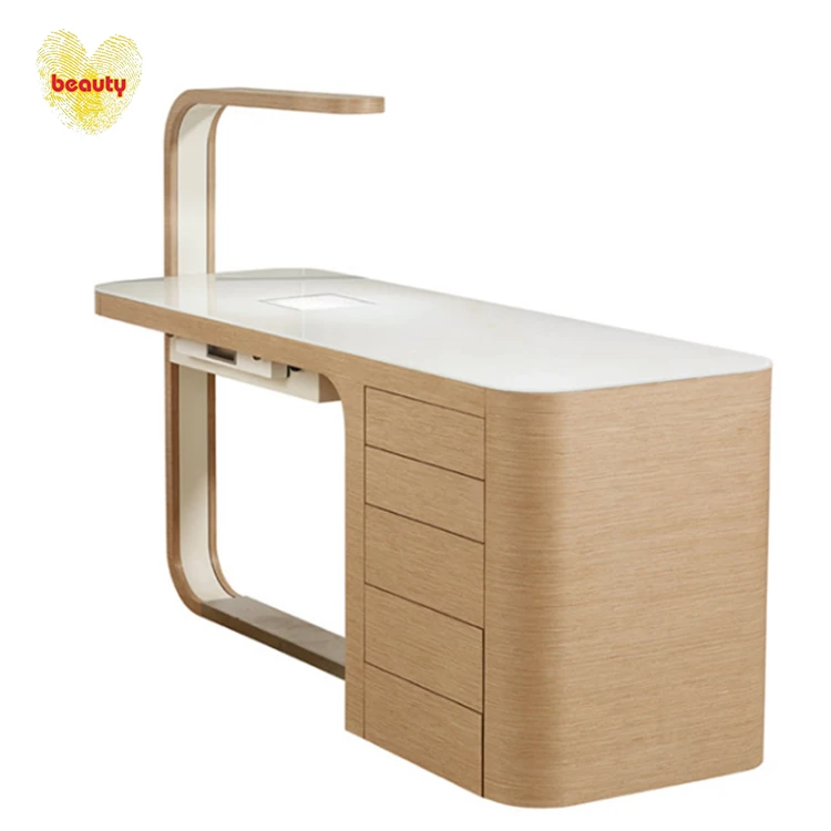 hot sale natural wood nails manicure station luxury manicure table with lamp nail table
