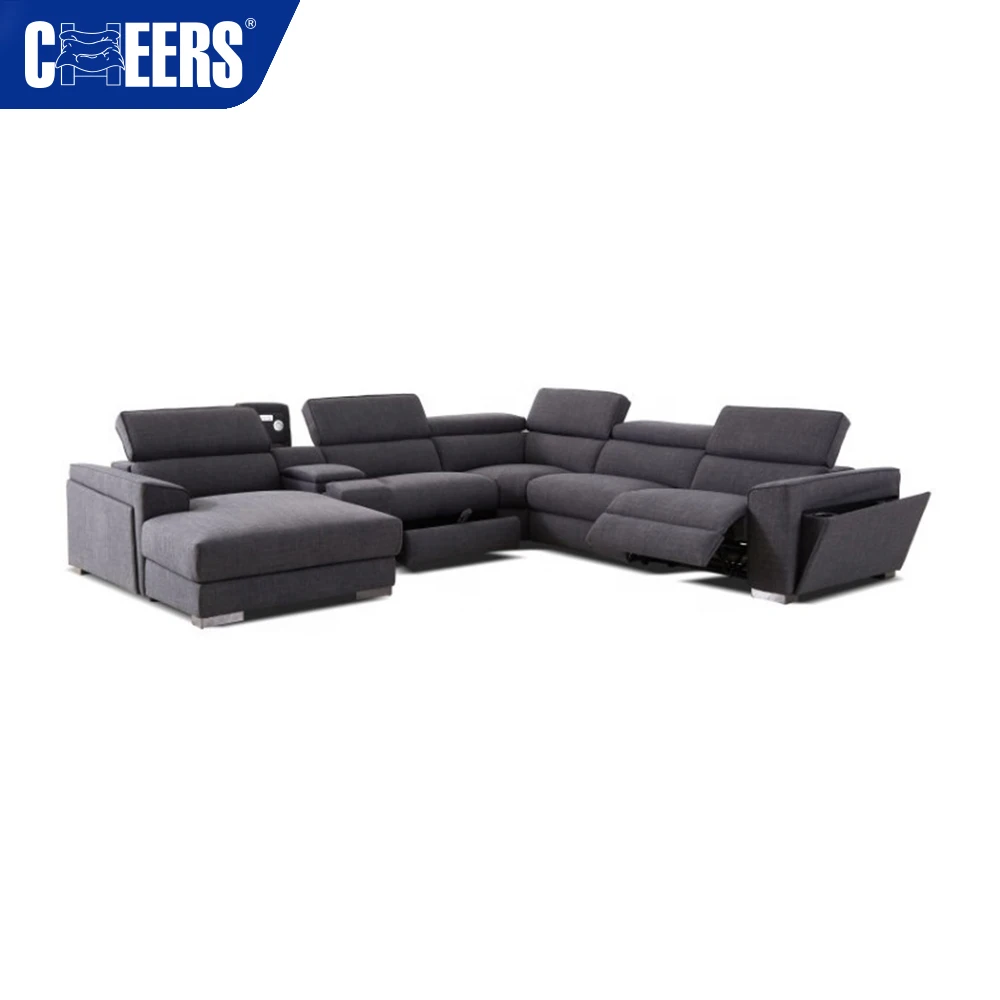 MANWAH CHEERS горячая Распродажа тканевый диван для гостиной серый 5-местный мощный Электрический откидной секционный диван для гостиной