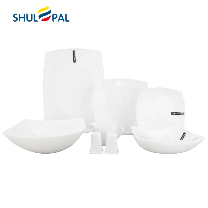 Square 30PCS high shock resistant arcopal opal glass dinner set