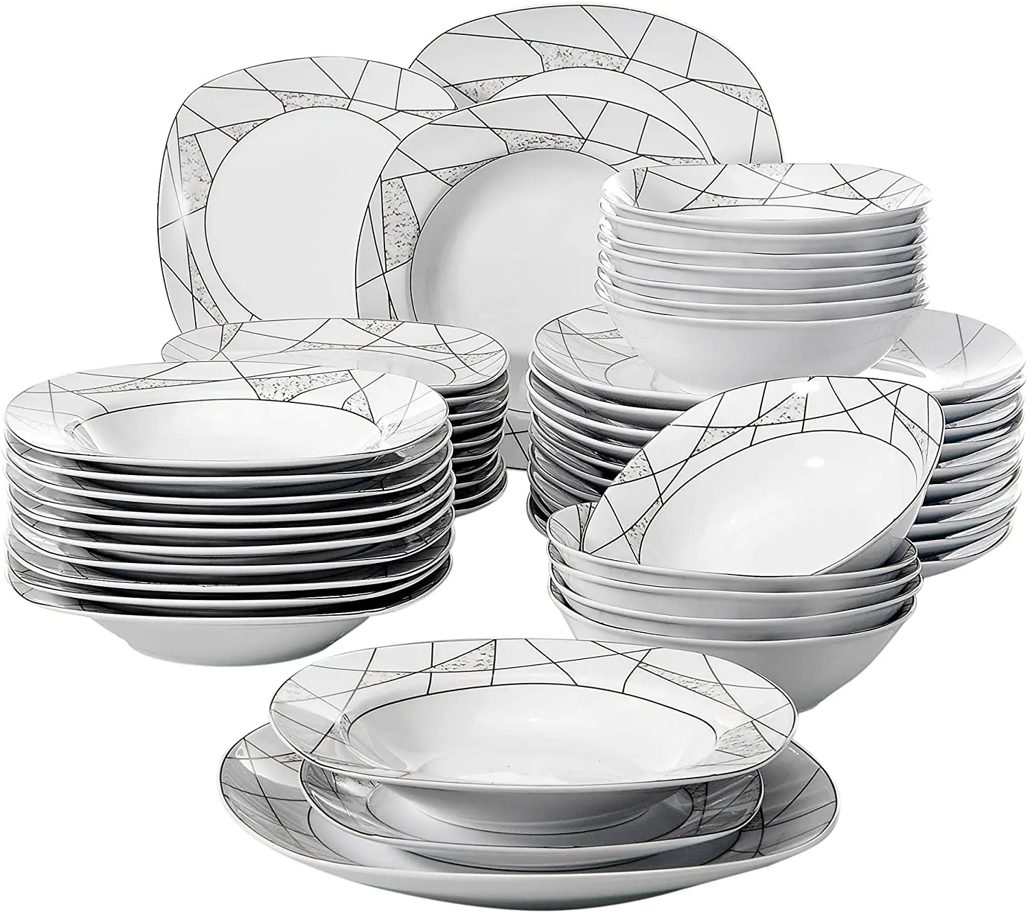 12pcs/16/32pcs Crockery Square Shape Cheap Customized Design Ceramic Porcelain Bone china Modern Restaurant Dinnerware Set