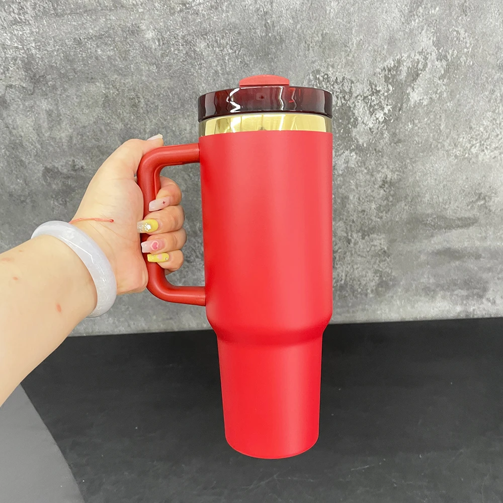 Christmas Style Mirror Gold Plated 40oz Powder Coated Mug For Laser Engraving Double Walled Stainless Steel Water Bottle