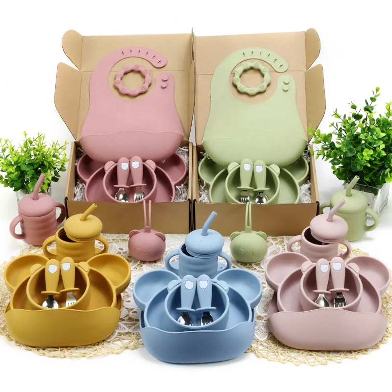 Silicone Child Plate Baby Plates Sets Baby Feeding Dish Suction Baby Silicone Tableware Plate Bowl With Spoon