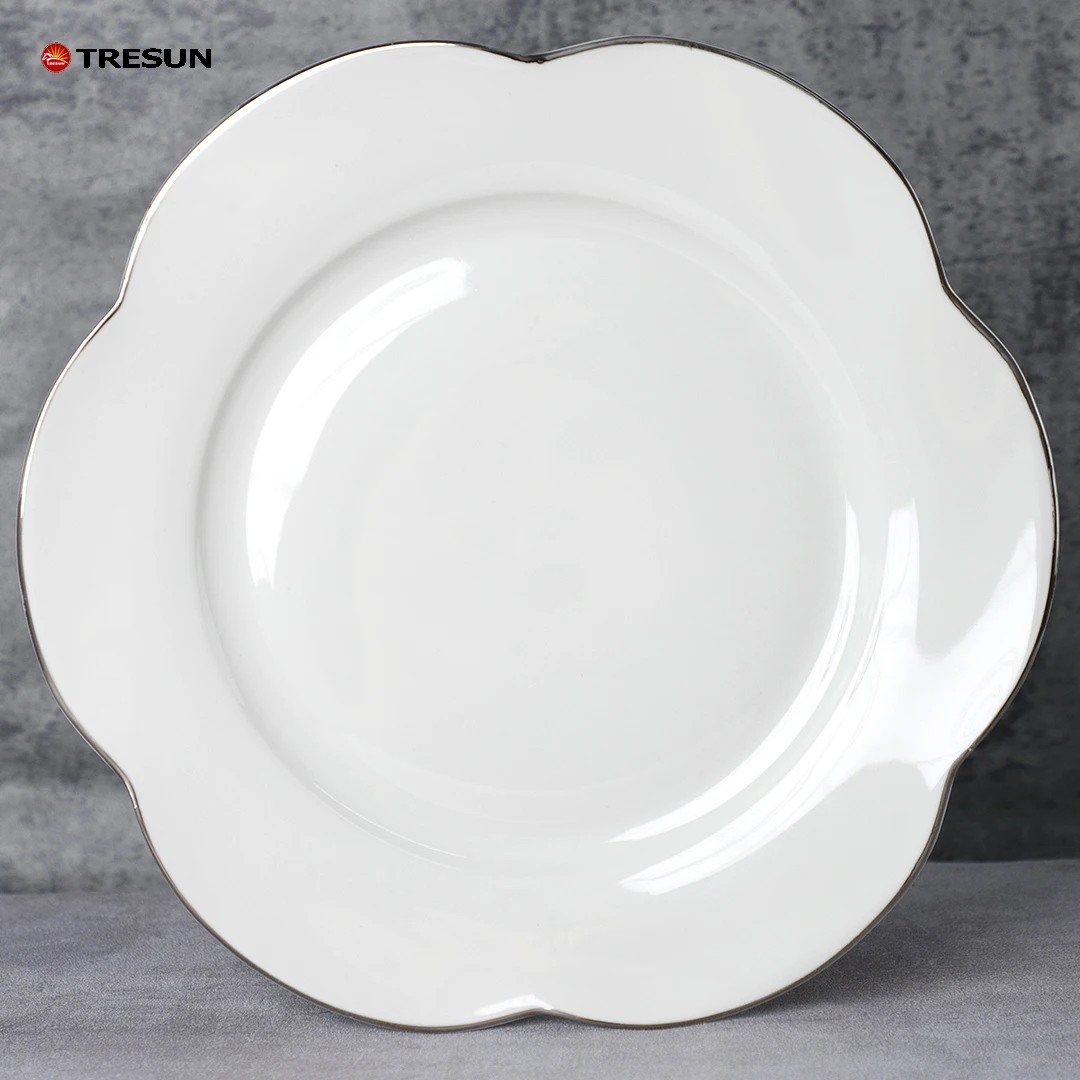 2023 factory china 18 pieces white individual print european new bone china dinnerware sets with silver rim