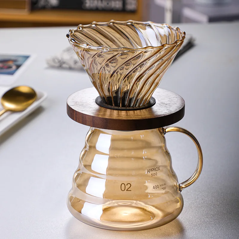Coffee Maker Wood Stand Coffee Filter Glass Coffee Server Dripper