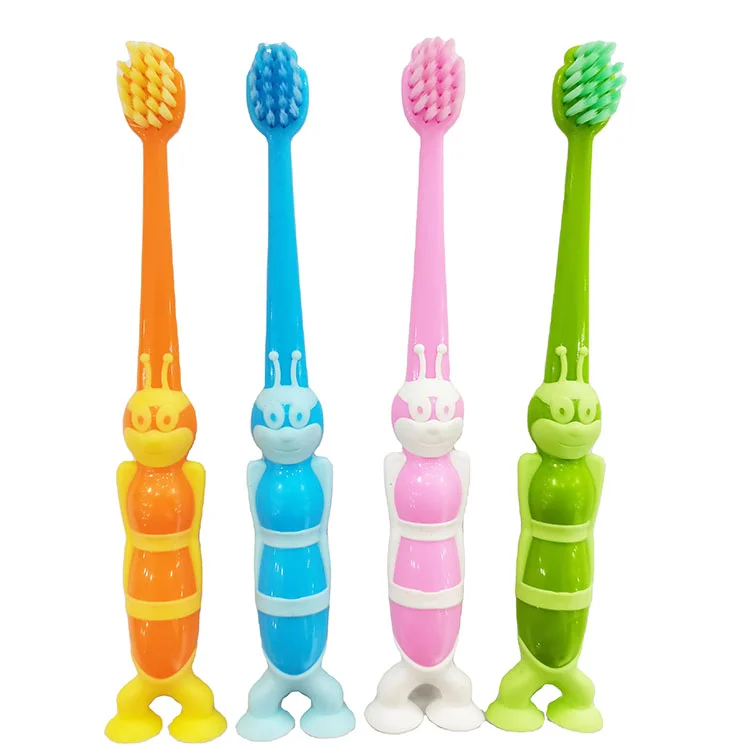 Top Suction cup cover anti-slip handle children tooth brush with car toy