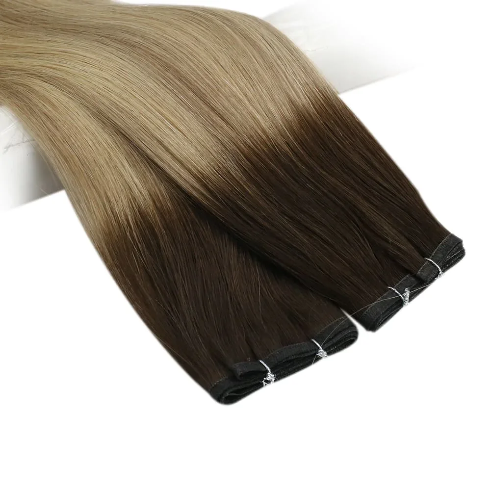 Full Shine Weft 24in Hair Extensions Cheap Price Balayage Color Virgin Russian Hair Flat Weft Double Drawn Extensions