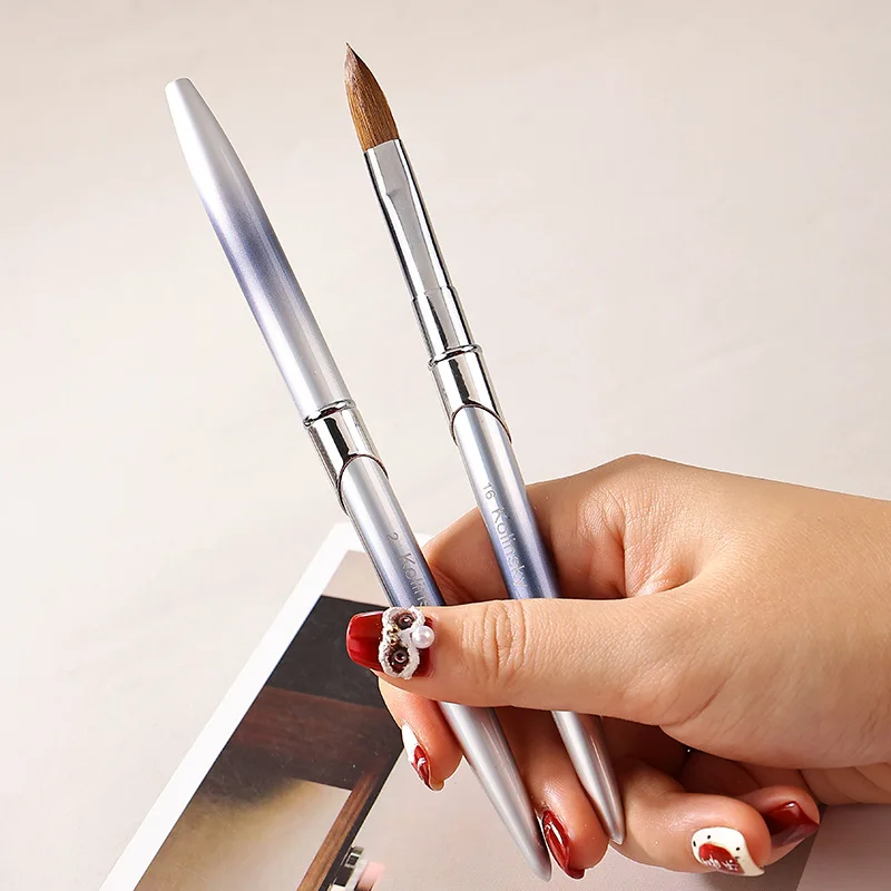 Professional Nail Art 2#-18# Custom LOGO 100% Pure Kolinsky Hair Metal Handle Acrylic Nail Art Brush