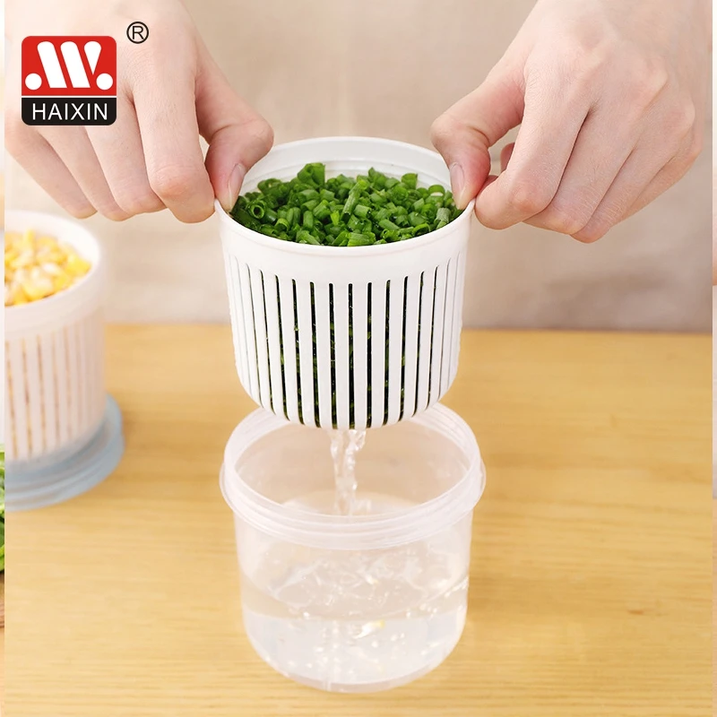HAIXIN Home Kitchen Minced Garlic Scallion Onion Pepper Drain Vegetable Storage Box With Lid
