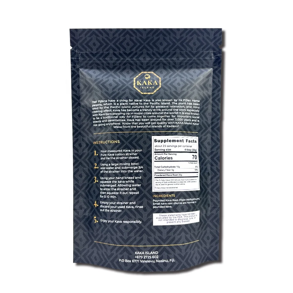 Low MOQ  custom printed stand up ziplock  kava powder packaging pouch bag