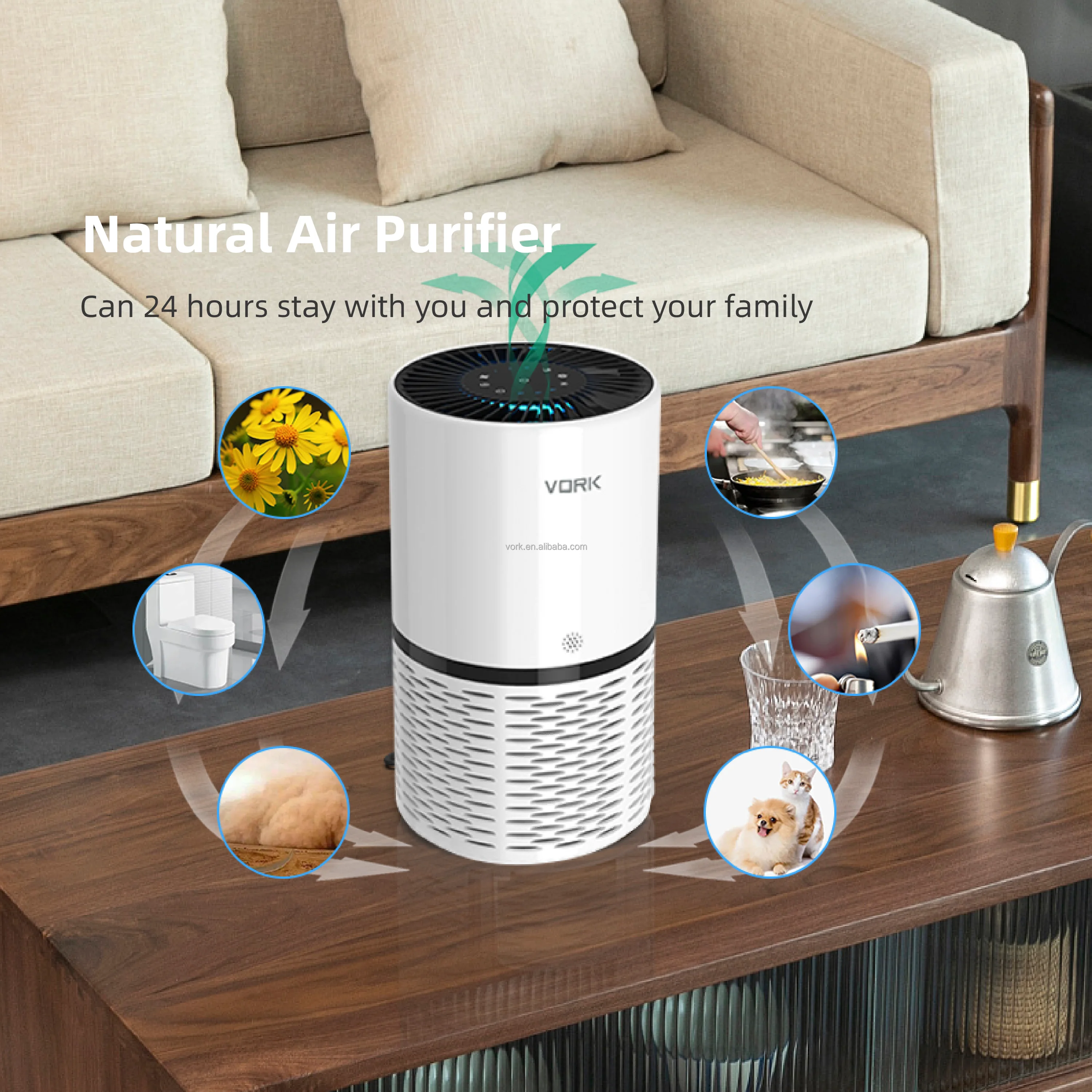 A home air purifier for home offices that filters 99 percent of the material in the air