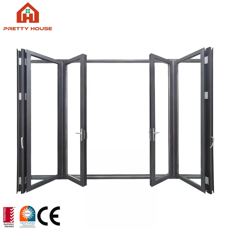 Aluminum alloy narrow slim frame folding door 3 panels aluminum louver glass interior balcony folding door