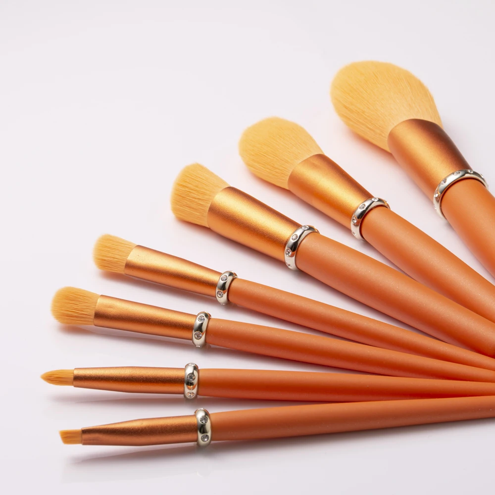 7pcs Best Selling Private Label Orange Diamond Synthetic Hair Make Up Beauty Makeup Brushes Set With Case