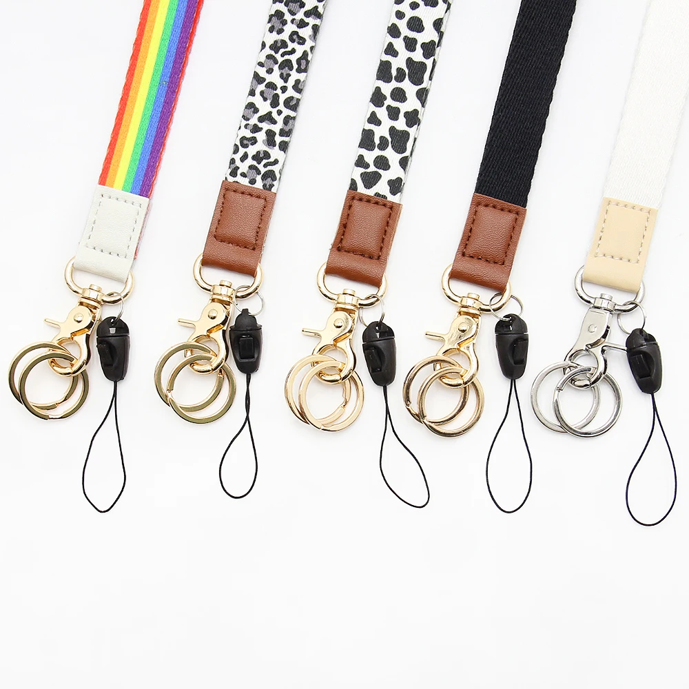 Custom Printed Luxury Hand Strap Wrist Embossed Leather Id Phone Lanyard Wristlet Key Chain Keychain