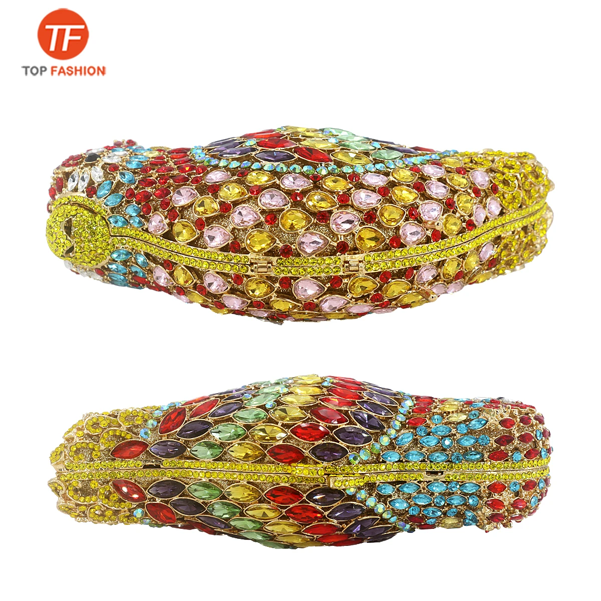 
Factory wholesales Parrot Evening Party Bag Colorful Diamonds Luxury crystal clutch bridal wedding party purse handbag 