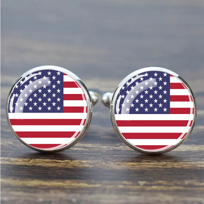 World National Flag Cuff Links High quality Personalized Logo stainless steel Round Cufflinks for Men