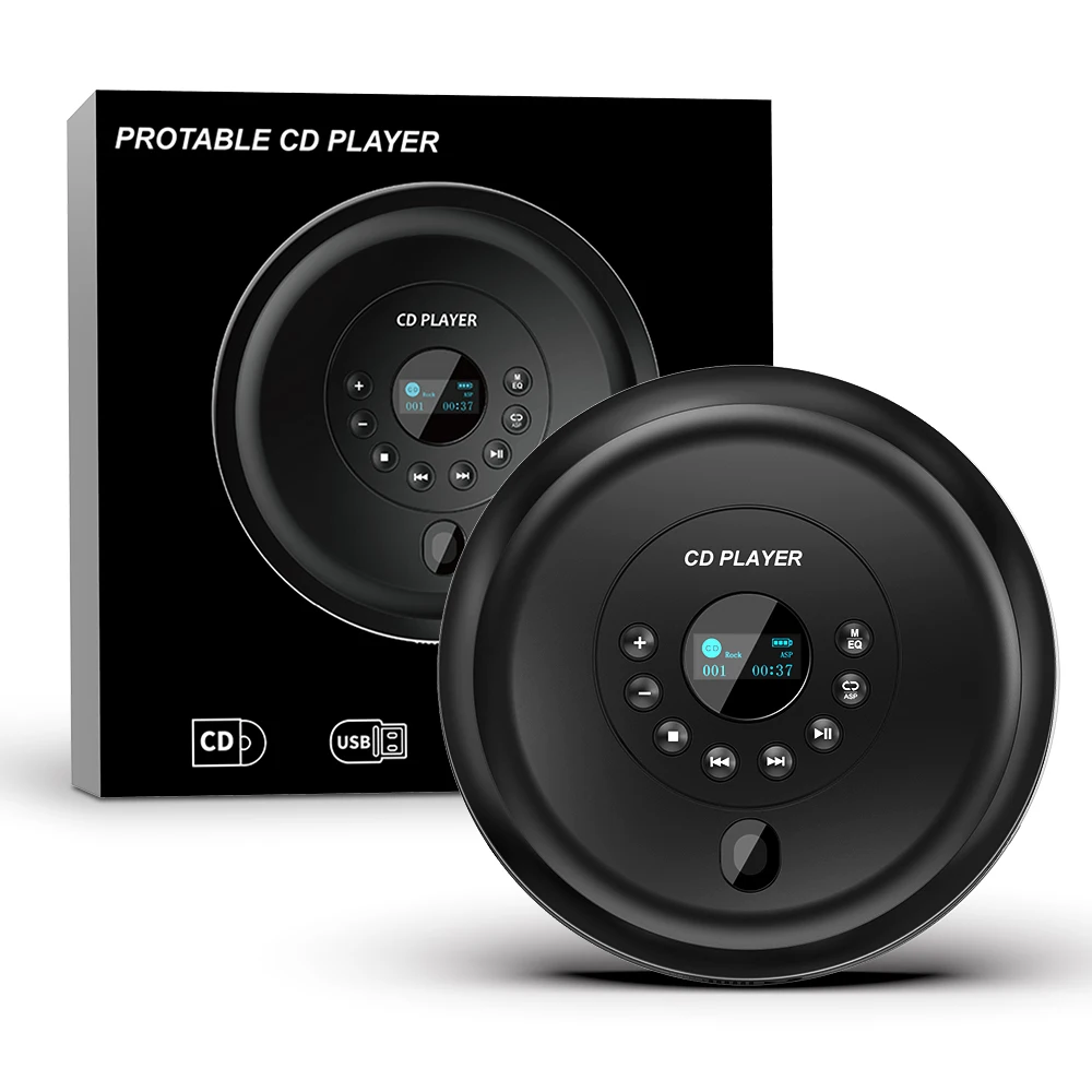 
Портативный проигрыватель компакт-дисков с защитой от пропуска и наушниками-вкладышами, OLED-дисплей, USB-крышка на верхней резиновой отделке/литиевой батарее 