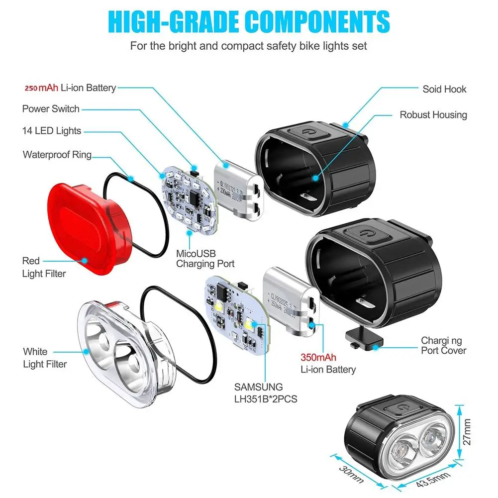 OEM/ODM Bicycle Front Rear Light Set USB Rechargeable Taillight Super Bright Headlight Waterproof Bike Warning Cycling Lamp