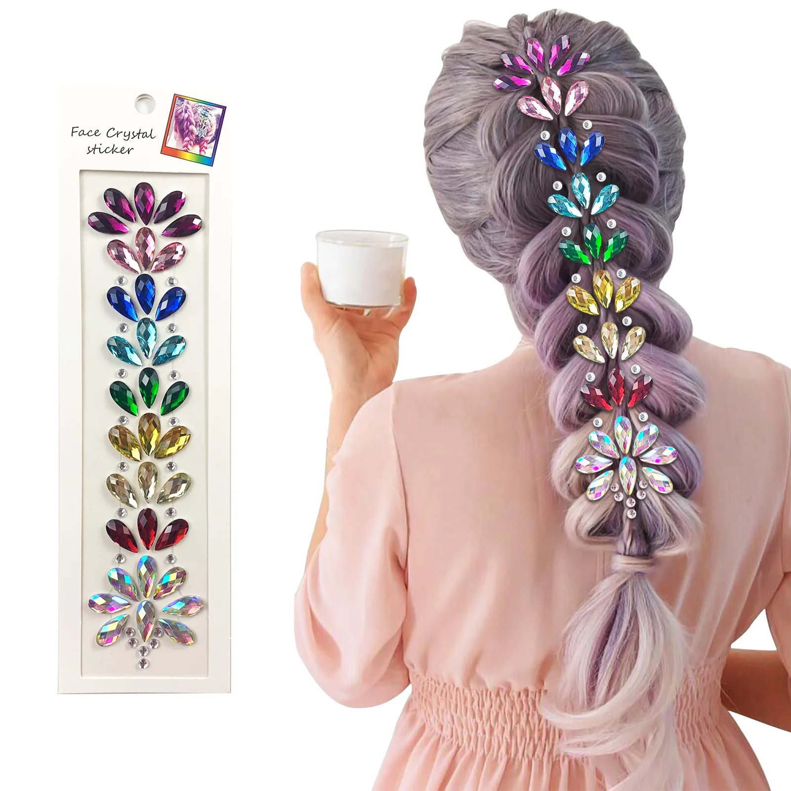 Crystal Rhinestone Stickers Decorative Braid Hair Diamond Gems Forehead Hair Stickers For Festival Party