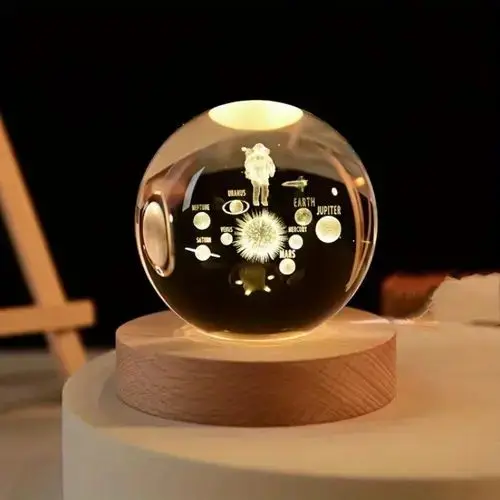 Хит продаж красочный 3d шар-планета луна галактика хрустальный шар деревянная основа светодиодный ночной светящийся подарок