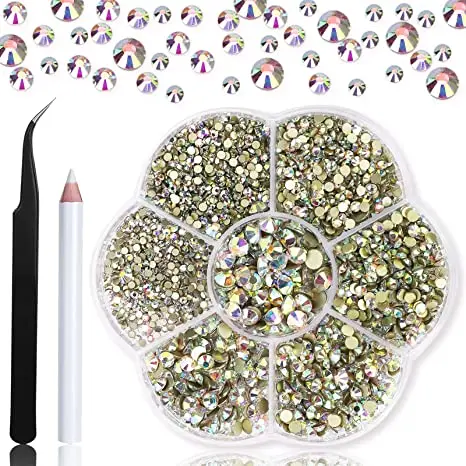 Ab Flatback Rhinestones Nail Gems Stones Glass Diamonds For Nail  Rhinestones Kit Wax Pencil Picker Tweezer Nail Art Rhinestone