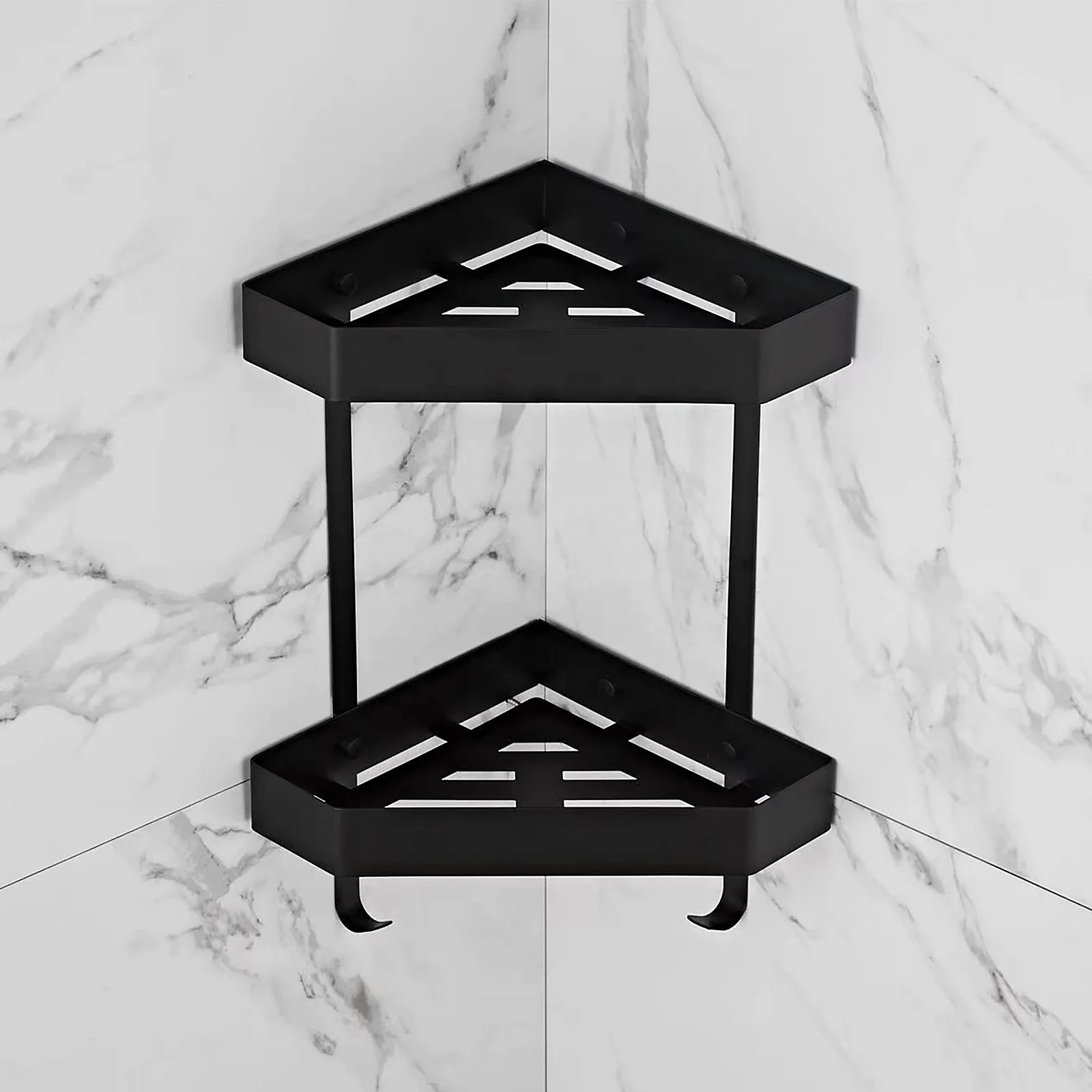 High Quality Modern Bathroom Corner Shelf Black 403 Stainless Steel Bathroom Accessories Metal Double Layer Corner Shelf