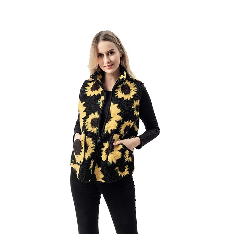 High Quality Ladies Sunflower Lamb Wool Fleece Sleeveless Vest