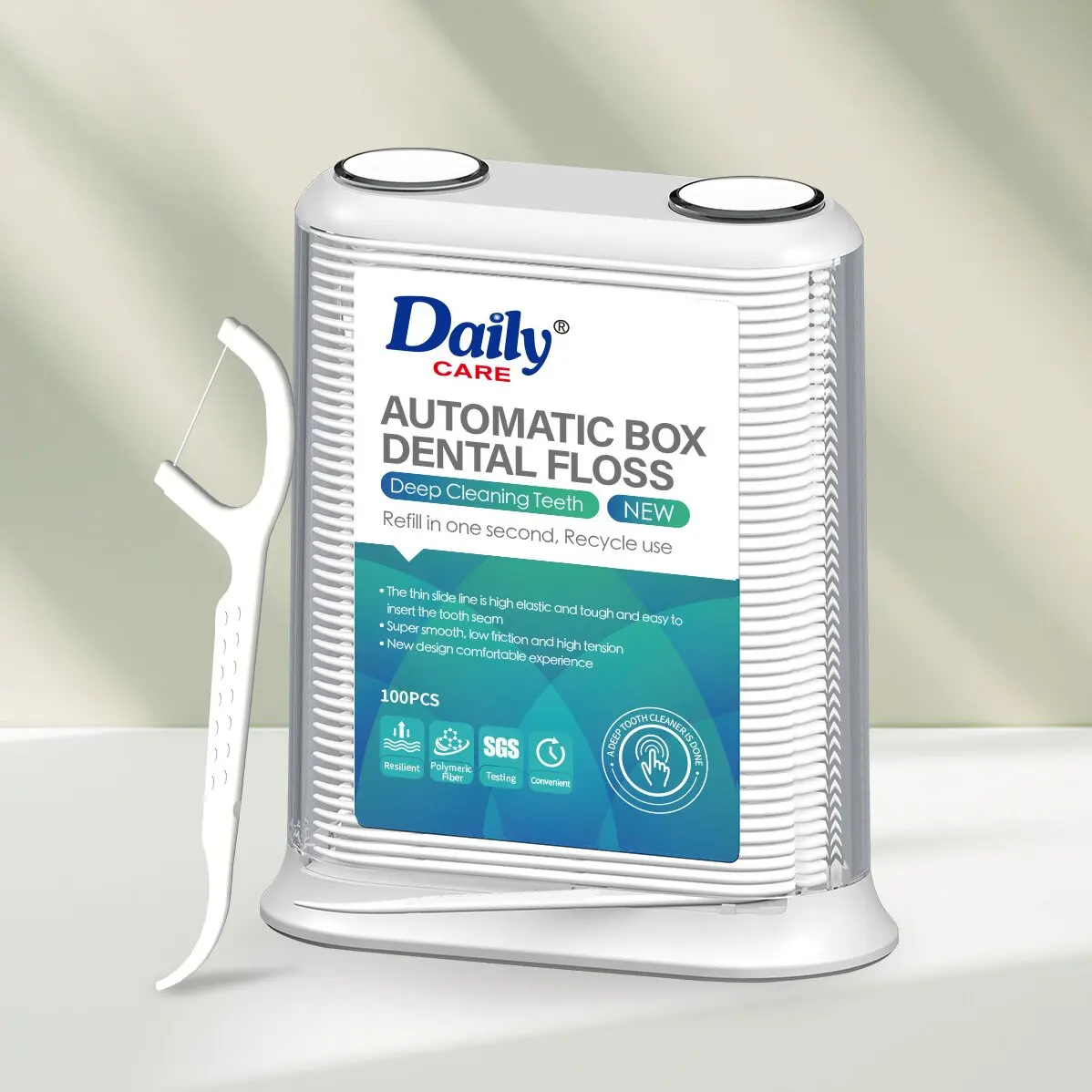 Automatic floss pick dispenser, available in two sizes of 88 and 100 toothpicks.