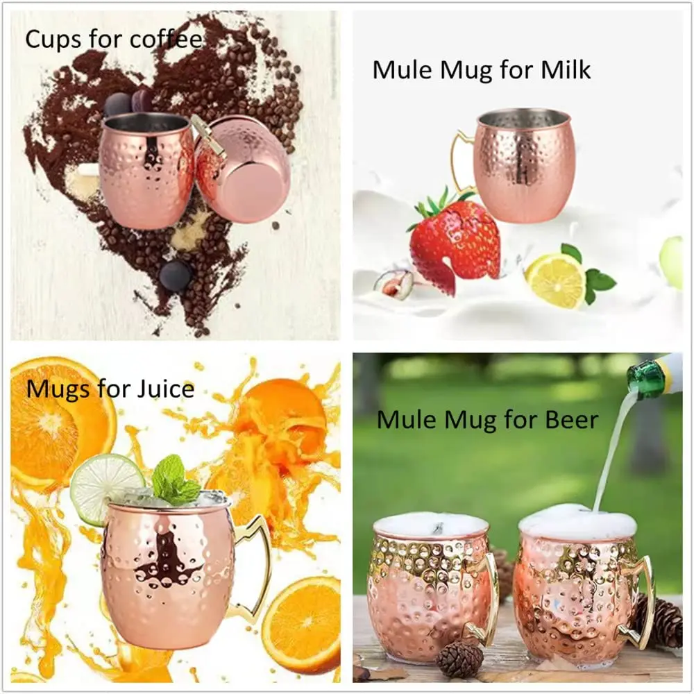 Hot Sell Customized Metal Cocktail Glass 16 oz Hammered Moscow Mule Copper Mug Stainless Steel Moscow Mule Mug