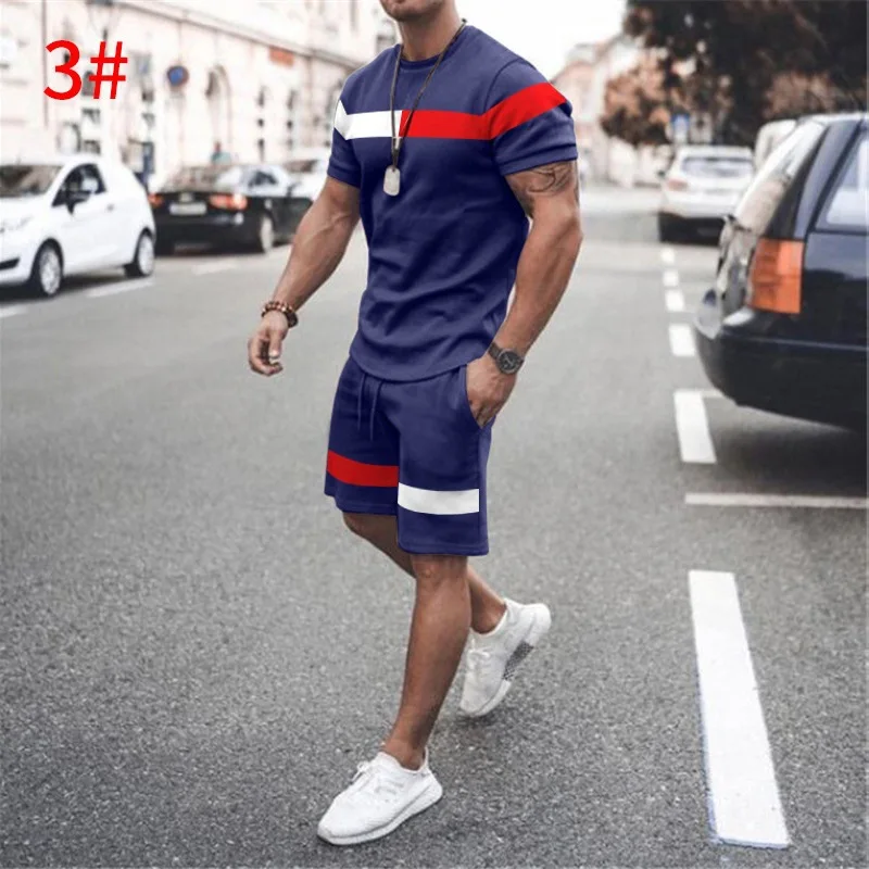 Summer Men Set Fashion Patchwork Shorts Sets 2 Pieces Men Shorts Set