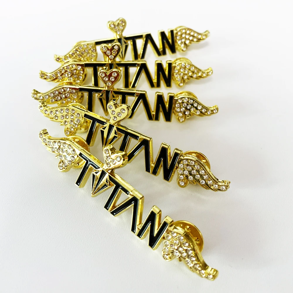 Bespoke Feminine Cute Lapel Pin Badge Brooch Gold Plated with Crystal Stones