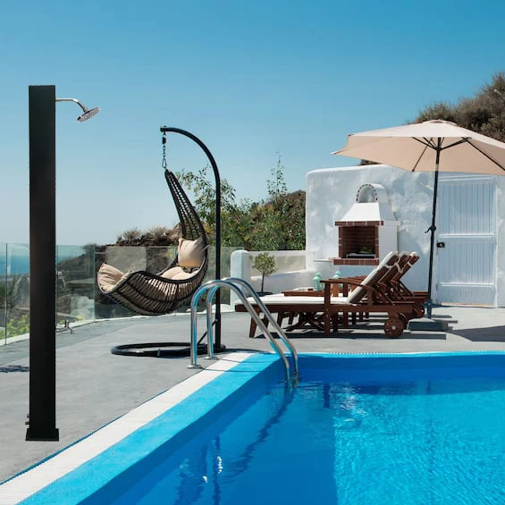 Hot sale popular garden stainless steel solar shower 35l black square outdoor solar shower garden