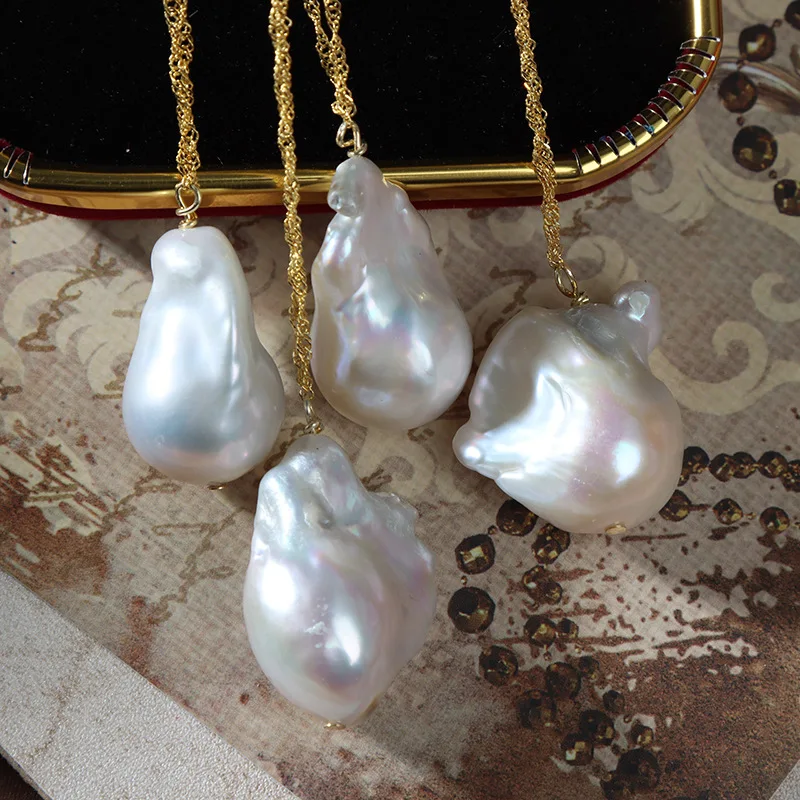 Freshwater Pearl 925 Sterling Silver Gold Plated Pearl Necklace Baroque Cheap Gold Link Chain Princess Necklace