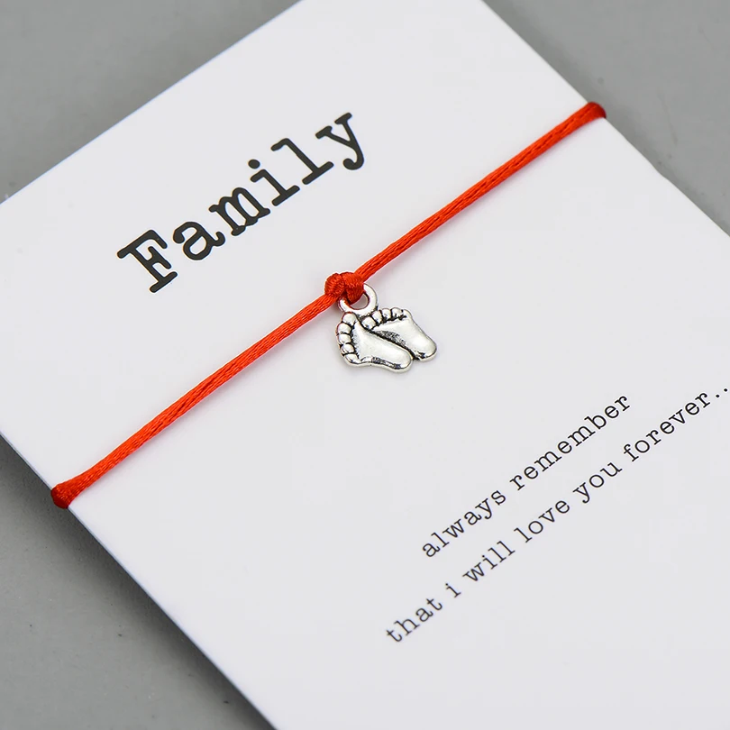 Lovely Double Feet Family Wish Bracelet Mom Dad Baby Kids Gift Simple Red String Charm Bracelets Jewelry for Women Men