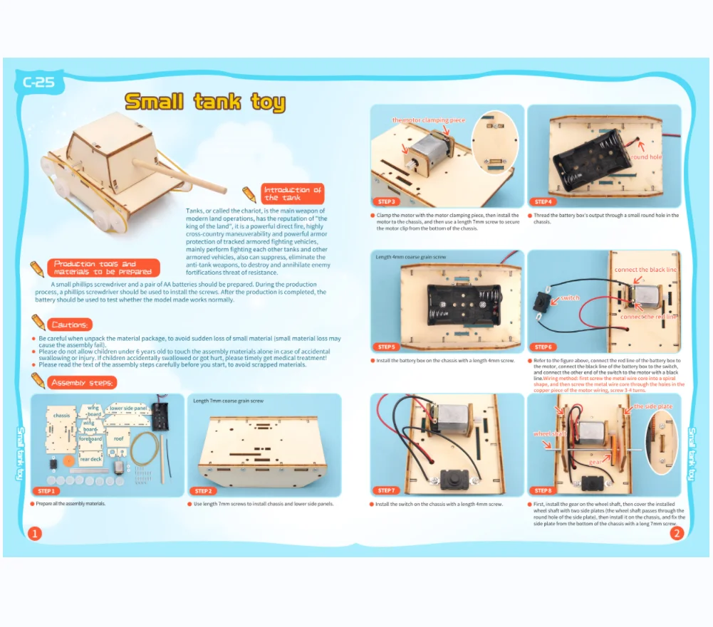C-25 Tanque electrico de madera para estudiantes Sealand de escuela juguetes de aprendizaje hechos a mano DIY