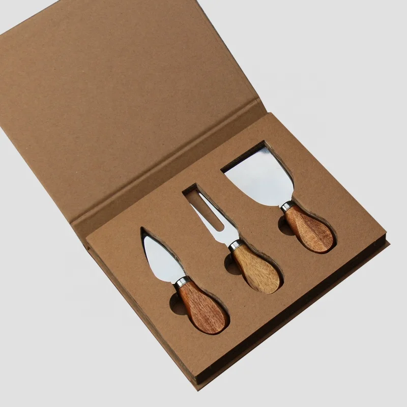High Quality Stainless Steel Soft Small Acacia Wood Cheese Knife Set