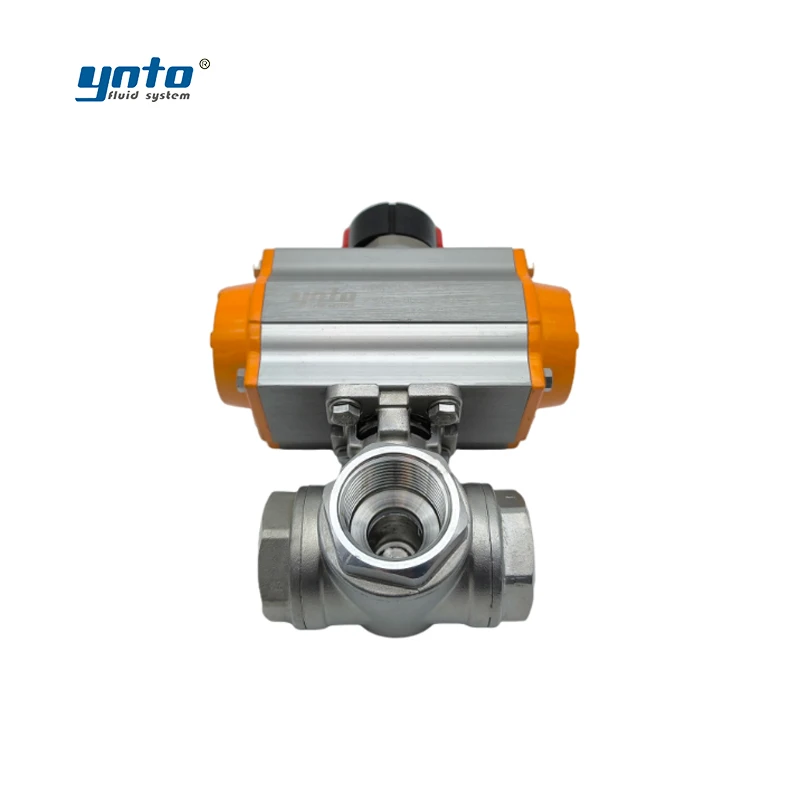 YNTO Custom industrial 3 way ball valve dn100 ss Water Flow Control 304 316 316L Stainless Steel Pneumatic sanitary ball valve