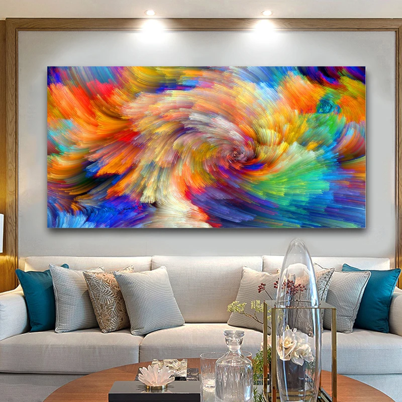 Living Room Decoration Rainbow Color Splash Canvas  Posters Print Cuadro Picture abstract wall art painting