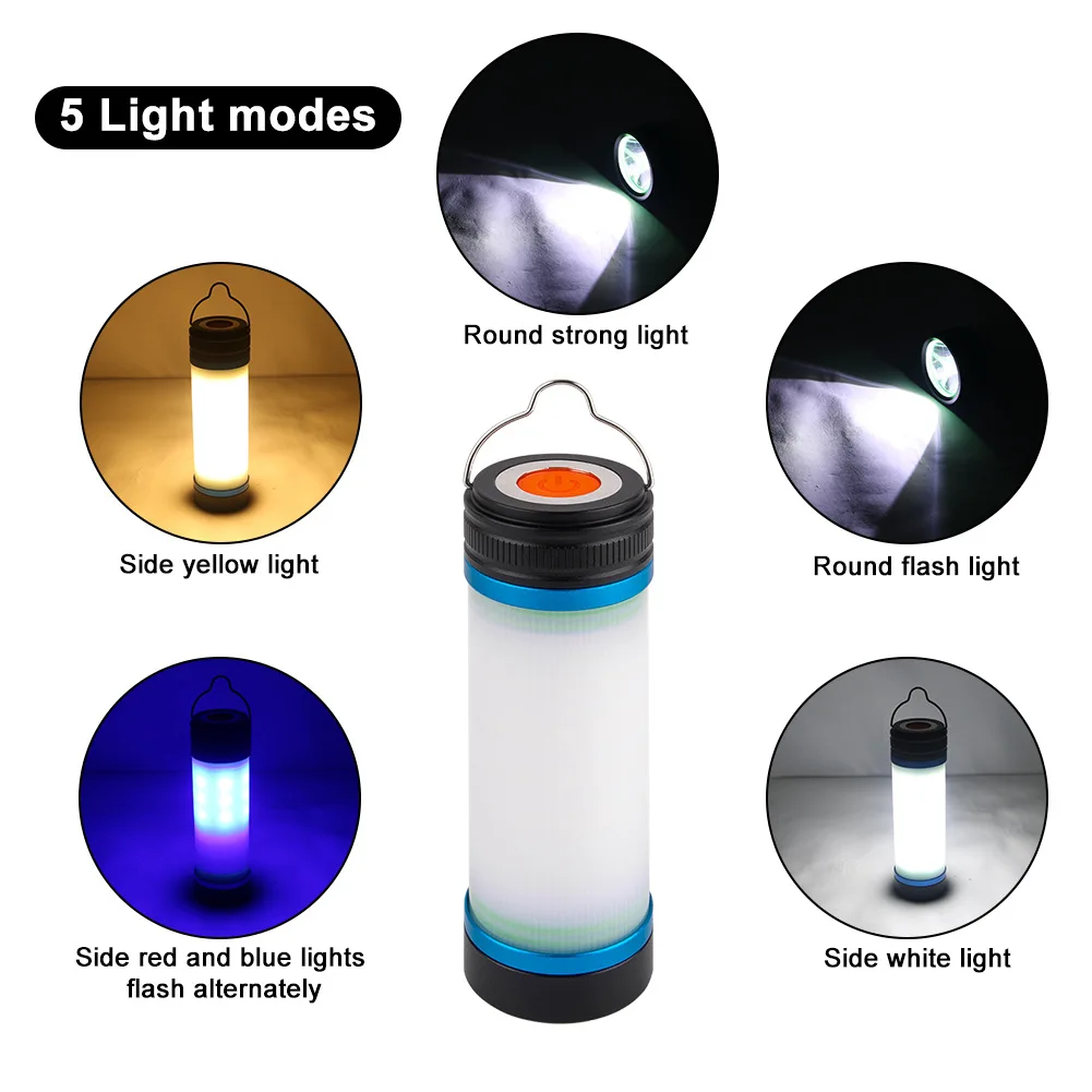 Outdoor Aluminum Lamp Phone Charger USB rechargeable Tape C LED Red Bule Lights Emergency Camping Lantern Portable Camping Light