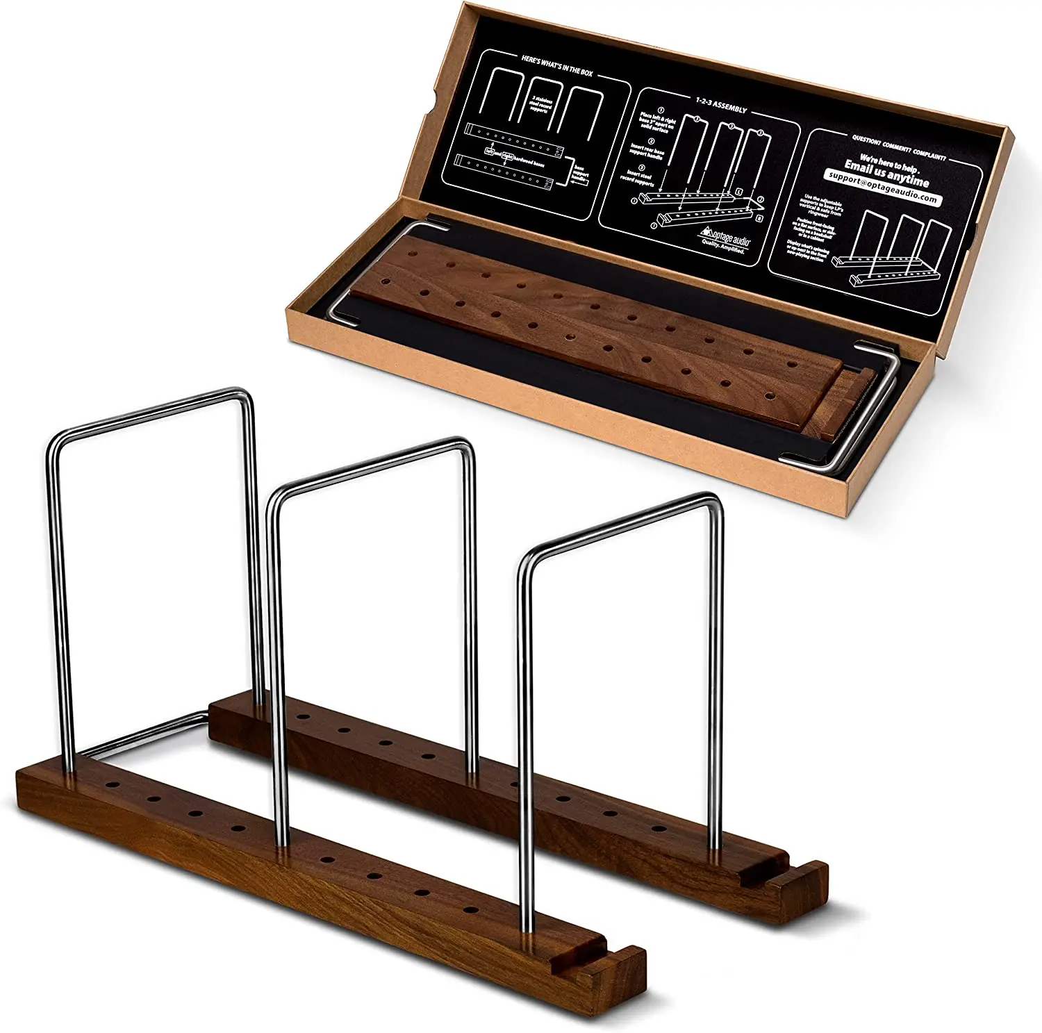 Solid Walnut Wood Record Holder, Built-in Now Playing Vinyl Record Stand, Use for Record Storage